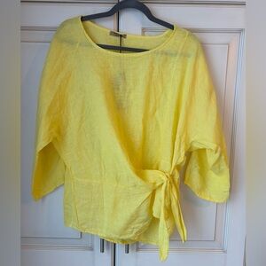 NWT Beyond Capri Yellow Linen flowy top. Tie at waist.  One-size. (M-XL)